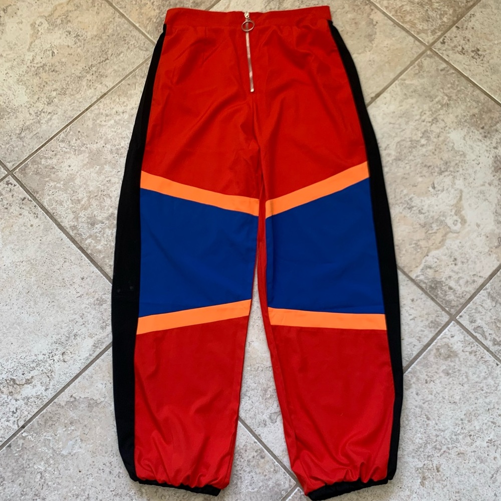 Red Front Zipper Pants